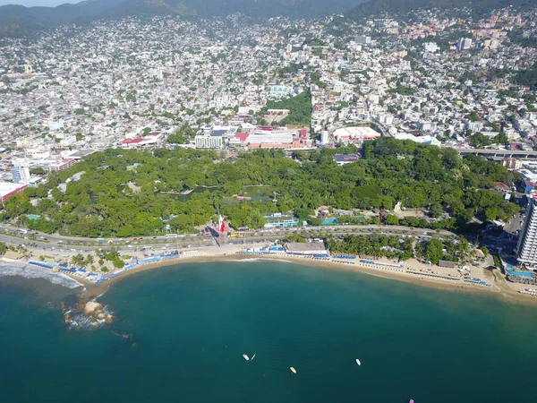 Amplia Vista Bahía Acapulco Desde Mar Tomada Con Dron Puede — Foto de Stock