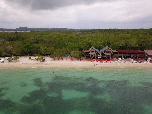 Vista Frontal Playa Blanca Con Algunos Restaurantes Hoteles Isla Barú — Foto de Stock