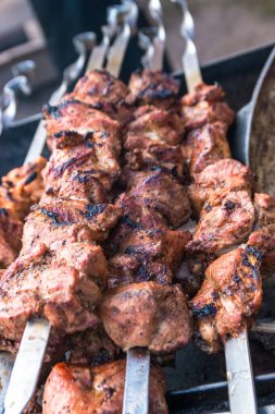 Şiş şiş et, şiş kebap, ızgara, barbekü. Hobi olarak yemek pişirmek. Profesyonel aşçılık..
