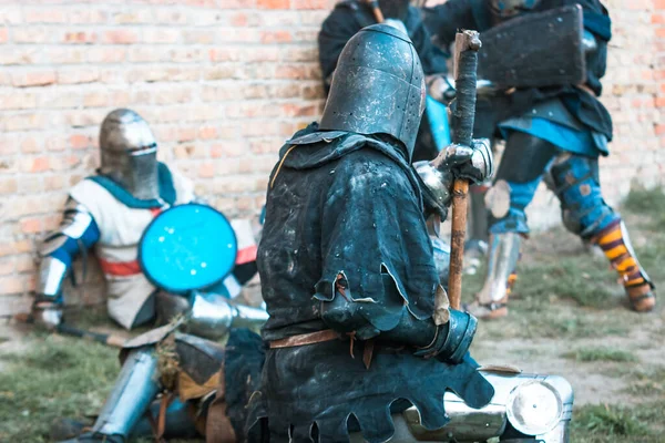 Batalha Cavaleiros Medievais Restauração Histórica Eventos Militares — Fotografia de Stock