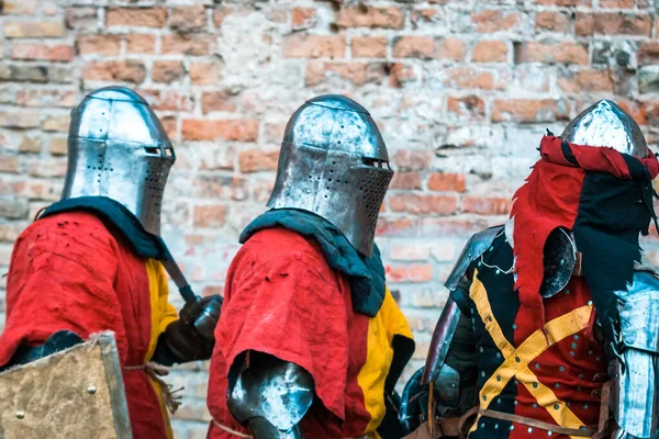 Three Medieval Knights Armor Stock Photo