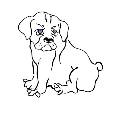 Köpek karalama tarzında yapılır. Yavru köpek çizimi. Köpek doğrusal bir el çizimi ile yapılır. Hayvan logonuz için stok vektör illüstrasyonu. Herhangi bir sanat eseri için köpek etiketi.