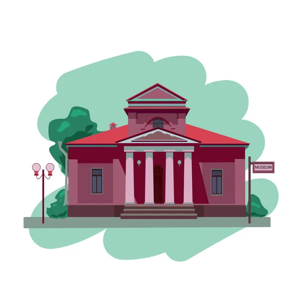 Bir müze ya da hükümet binası cephesi. Müze illüstrasyonu beyaz arka planda izole edildi. Müzenin resmi kırmızı renklerde yapıldı. Logo ve tasarım için müze.