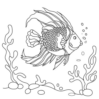 Beyaz arka planda izole edilmiş vektör balık boyası. Yavru balık boyası. Stock Illustration boyama için tasarlandı. Su altı dünyasının sakinleri. Çocuklar için resim  