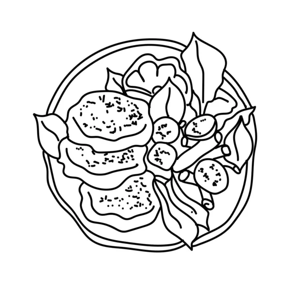 Beyaz arka planda izole edilmiş lezzetli vejetaryen yemekleri. Domates ve ıspanaklı bir tabak nohut. Karalama tarzı yemek. Menünüz veya tebeşiriniz için yiyecek çizimi.