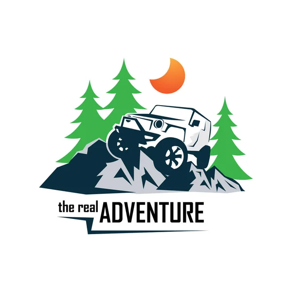 Igazi Kaland Logó Illusztráció Car Adventure — Stock Vector
