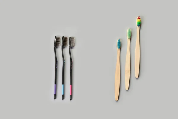Bambu eko diş fırçası. Doğal ahşap dişçi bakımı. Üst görünüm