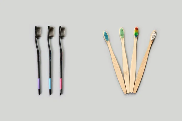Bambu eko diş fırçası. Doğal dişçi bakımı. Üst görünüm