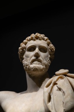 Diocletian Hamamları yakınlarındaki Massimo Palazzo Müzesi 'nde muhafaza edilmiş antik Roma insanının mermer büstü. Bu güzel sakallı suratın ciddi ve içine kapanık bir ifadesi var..