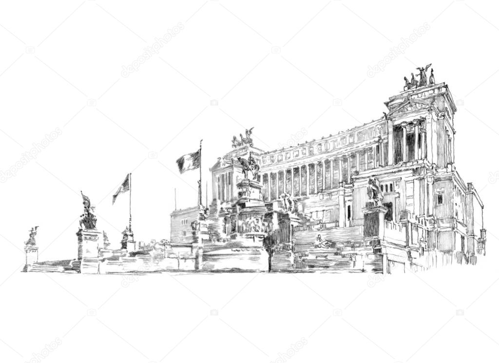 The Altare della Patria, also known as Vittoriano is a large monument inspired by ancient Roman architecture and stands on the Capitol hill. It is a symbol of the Italian national identity. Rome.