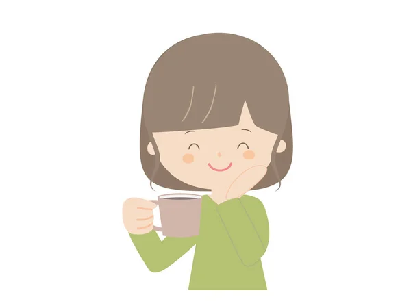 Illustration Einer Frau Die Geheilt Wird Nachdem Sie Kaffee Getrunken — Stockvektor