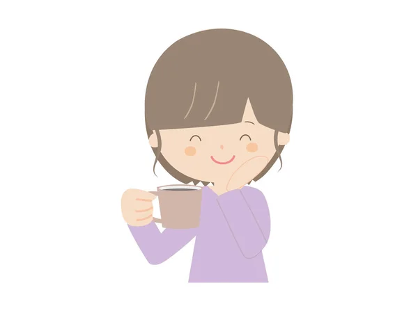 Ilustración Una Mujer Que Está Sanando Después Beber Café — Vector de stock