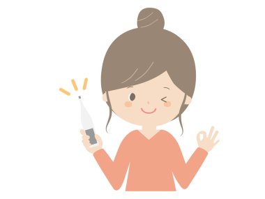 Termometreyle poz veren bir kadın resmi.