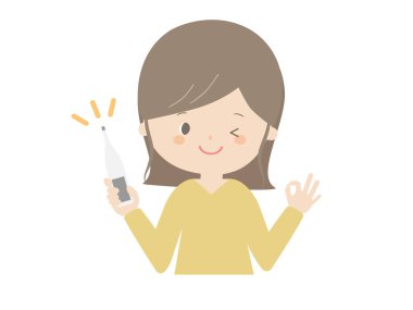 Termometreyle poz veren bir kadın resmi.