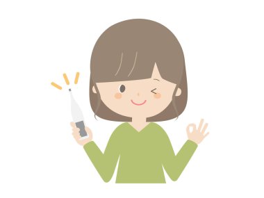 Termometreyle poz veren bir kadın resmi.