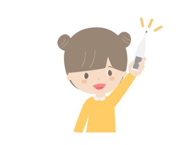 Termometresi olan bir kızın hoş bir çizimi.