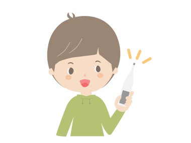 Çocuk termometreyi tutuyor.