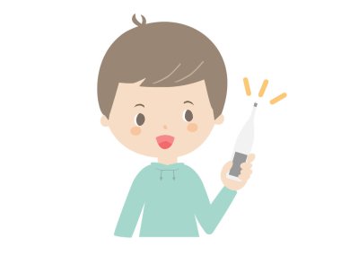 Çocuk termometreyi tutuyor.