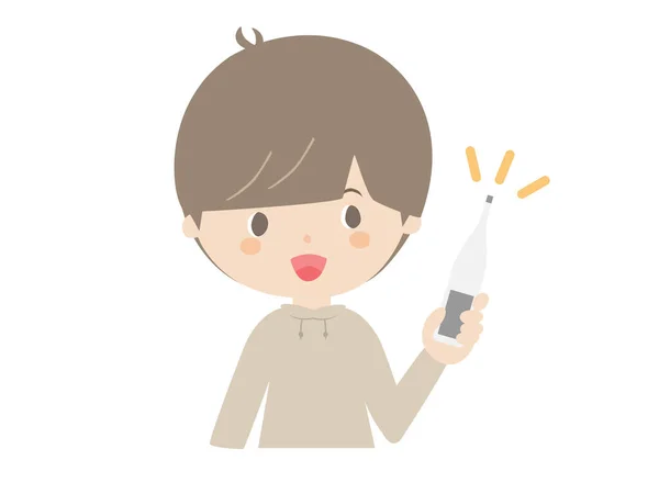 Boy Holding Thermomete — Stock Vector
