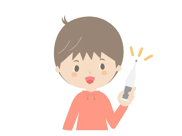 Boy Holding Thermomete — Stock Vector