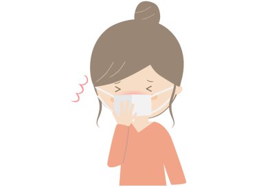 Hapşıran genç bir kadının hoş bir çizimi.