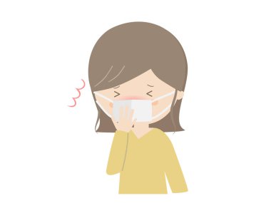 Hapşıran genç bir kadının hoş bir çizimi.