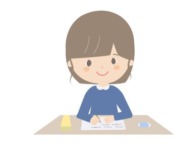 Çalışan bir kızın şirin bir çizimi..