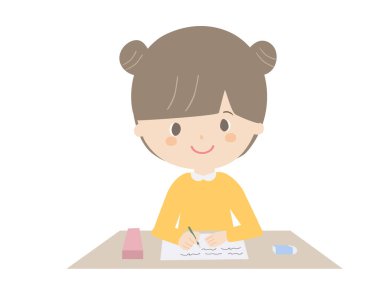 Çalışan bir kızın şirin bir çizimi..