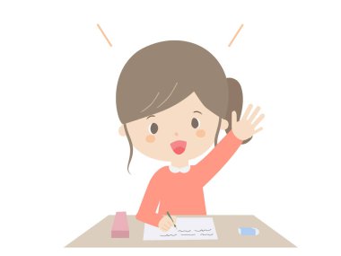 Ders sırasında elini kaldıran bir kızın şirin bir resmi.