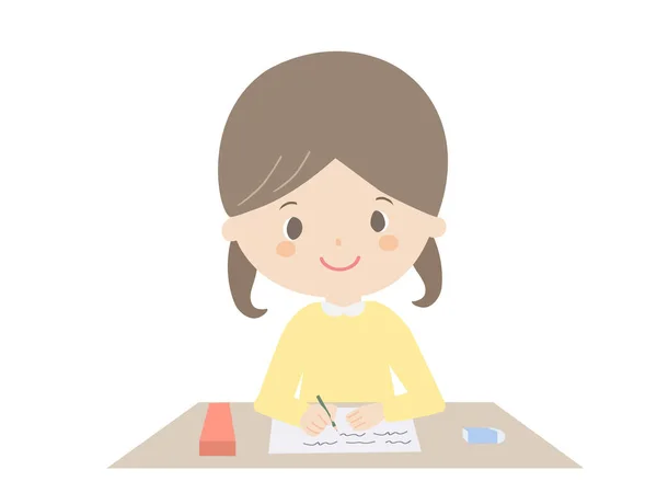 Cute Illustration Girl Studying — Stock Vector