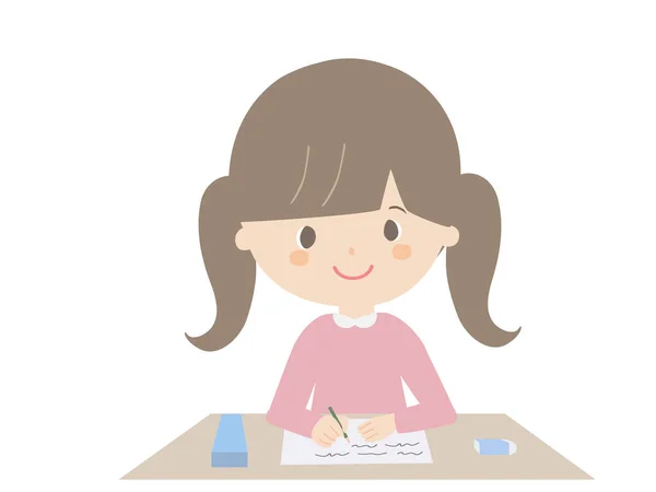 Cute Illustration Girl Studying — Stock Vector