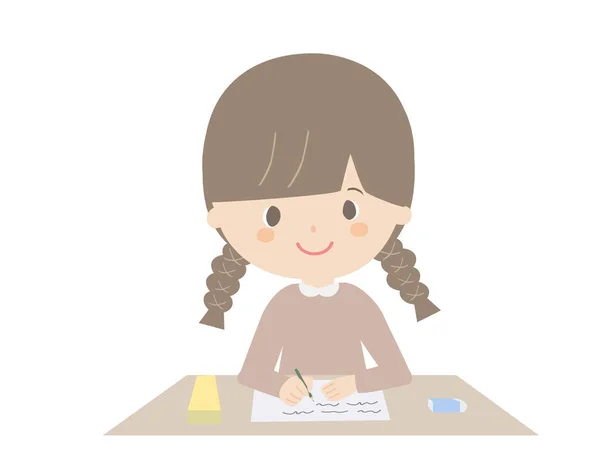 Cute Illustration Girl Studying — Stock Vector