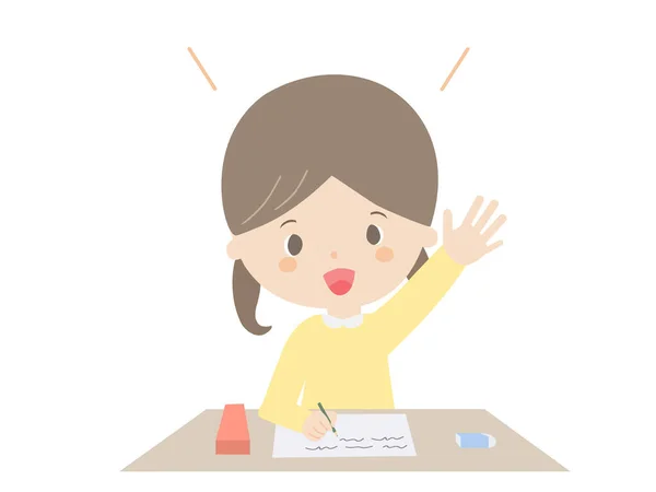 Una Linda Ilustración Una Chica Levantando Mano Durante Clase — Vector de stock