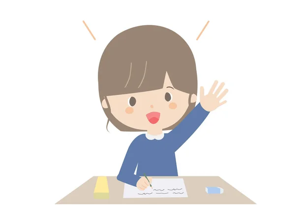 Cute Illustration Girl Raising Her Hand Class — Stock Vector