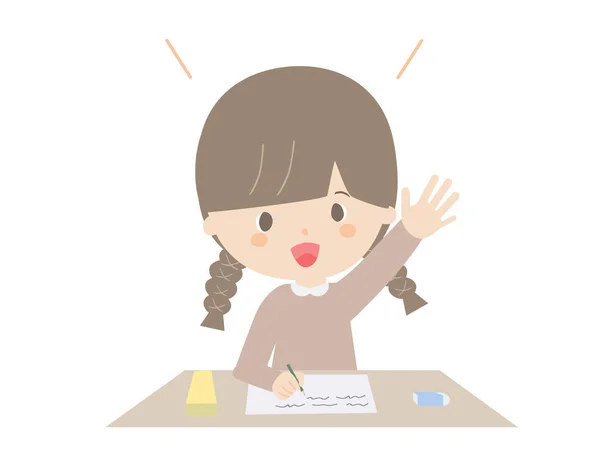 Cute Illustration Girl Raising Her Hand Class — Stock Vector