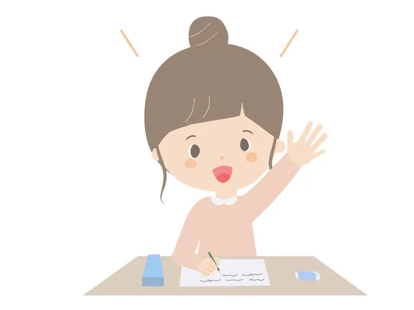 Cute Illustration Girl Raising Her Hand Class — Stock Vector