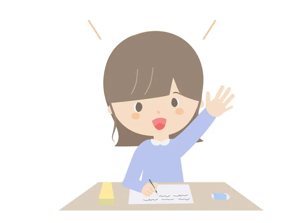 Cute Illustration Girl Raising Her Hand Class — Stock Vector