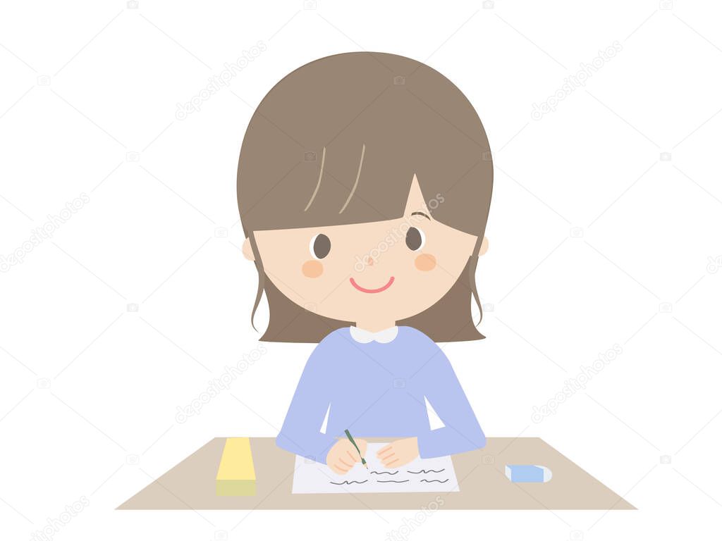 A cute illustration of a girl studying.