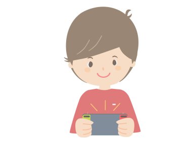 Taşınabilir oyun konsolunda oynayan bir kadının şirin bir çizimi