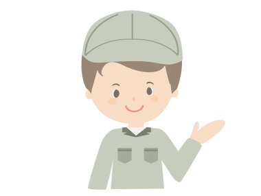 İş kıyafetleri içinde gülümseyen bir adamın şirin bir çizimi..