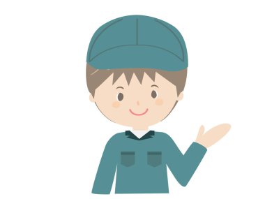 İş kıyafetleri içinde gülümseyen bir adamın şirin bir çizimi..