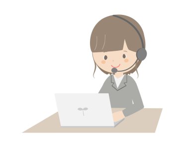 Kulaklık takıp dizüstü bilgisayar kullanan bir iş kadınının hoş bir çizimi.