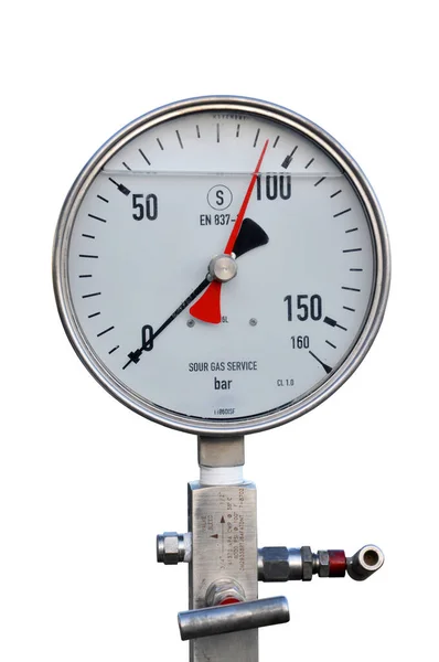 Pressure Dial Gauge Installed Oil Line — Stock Photo, Image