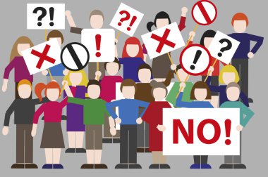 İtiraz. Posterleri olan insanlar protesto ediyor. haklar için savaş
