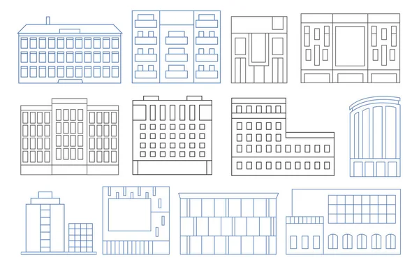 Arquitectura Casas Dibujo Lineal Vector Conjunto — Archivo Imágenes Vectoriales