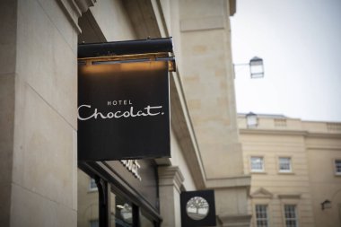 Bath, Somerset, İngiltere, 22 Şubat 2019, Chocolat Oteli Dükkan Tabelası