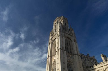 Bristol, Birleşik Krallık, 21 Şubat 2019, Bristo Üniversitesi Wills Memorial Building Tower