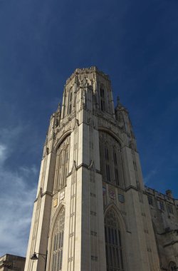 Bristol, Birleşik Krallık, 21 Şubat 2019, Bristo Üniversitesi Wills Memorial Building Tower