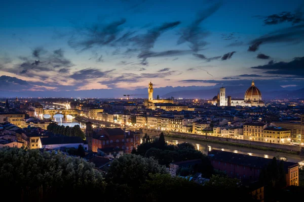 Vista Florencia Durante Puesta Del Sol Que Muestra Río Arno — Foto de Stock