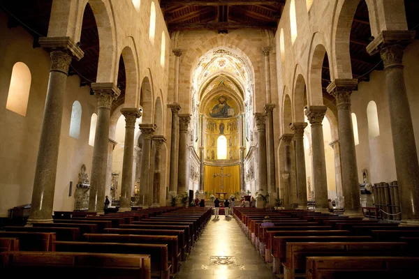 Interior Catedral Basílica Cefalu Cefalu Sicília Itália Europa Junho 2015 — Fotografia de Stock